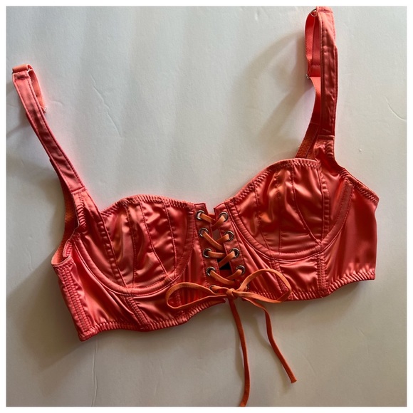 Urban Outfitters Out From Under Eden Lace Up Bustier in Coral - Picture 2 of 8
